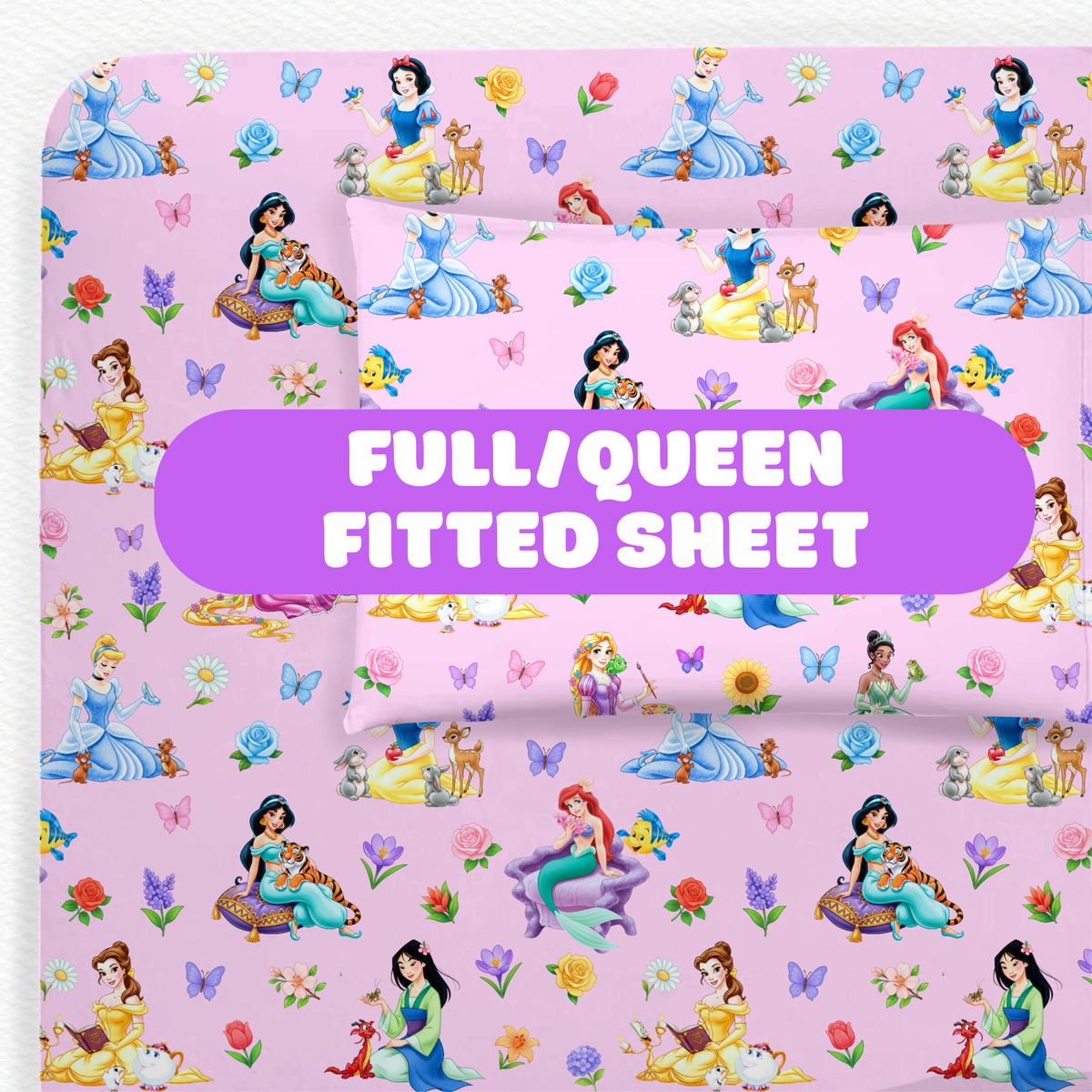 Pink Princess Garden Bamboo Full/Queen Fitted Sheet