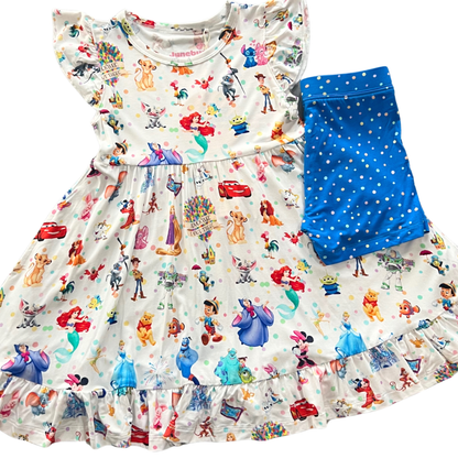 Magical Montage Short Sleeve Ruffle Twirl Dress