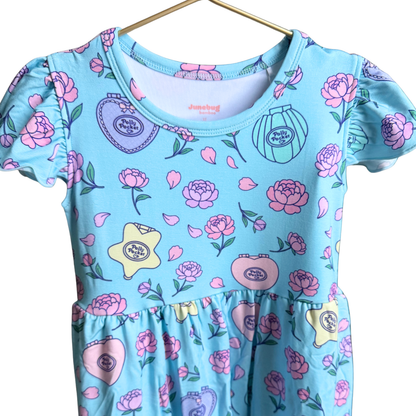 Polly Peony Bamboo Short Sleeve Ruffle Twirl Dress and Shorts