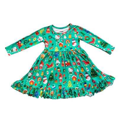 Hello Holidays Bamboo Long Sleeve Ruffle Twirl Dress