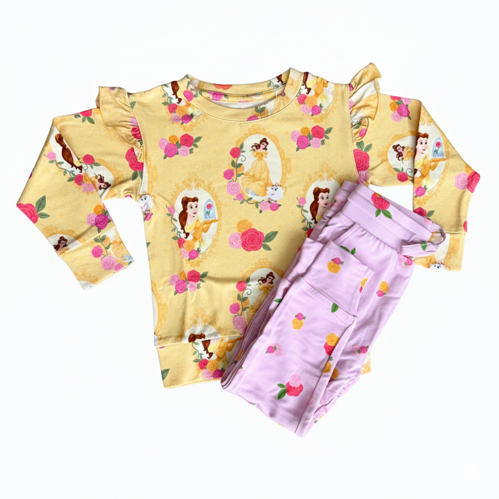 Rosy Reverie (Yellow) Bamboo Ruffle Terry Set
