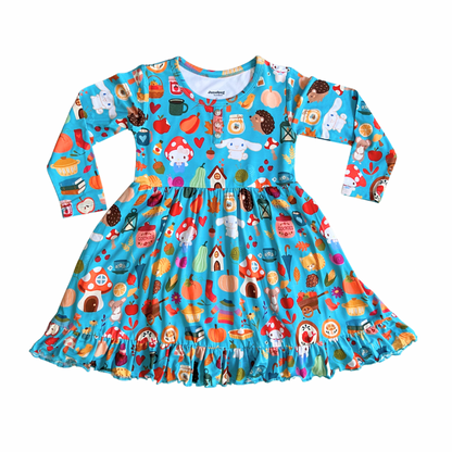 Hello Autumn Bamboo Long Sleeve Ruffle Twirl Dress