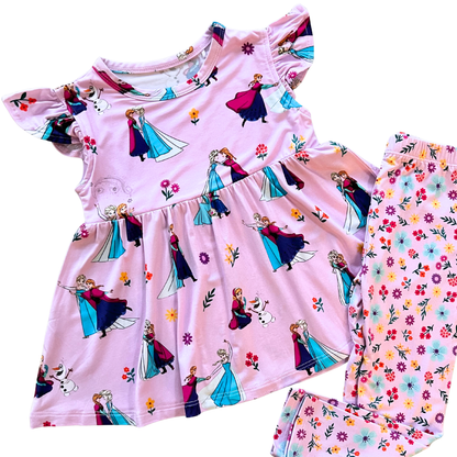 Blizzard Blossoms Short Sleeve Bamboo Peplum & Leggings