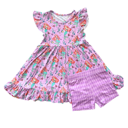 Lavender Lagoon Short Sleeve Twirl Dress and Shorts
