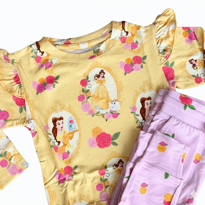 Rosy Reverie (Yellow) Bamboo Ruffle Terry Set