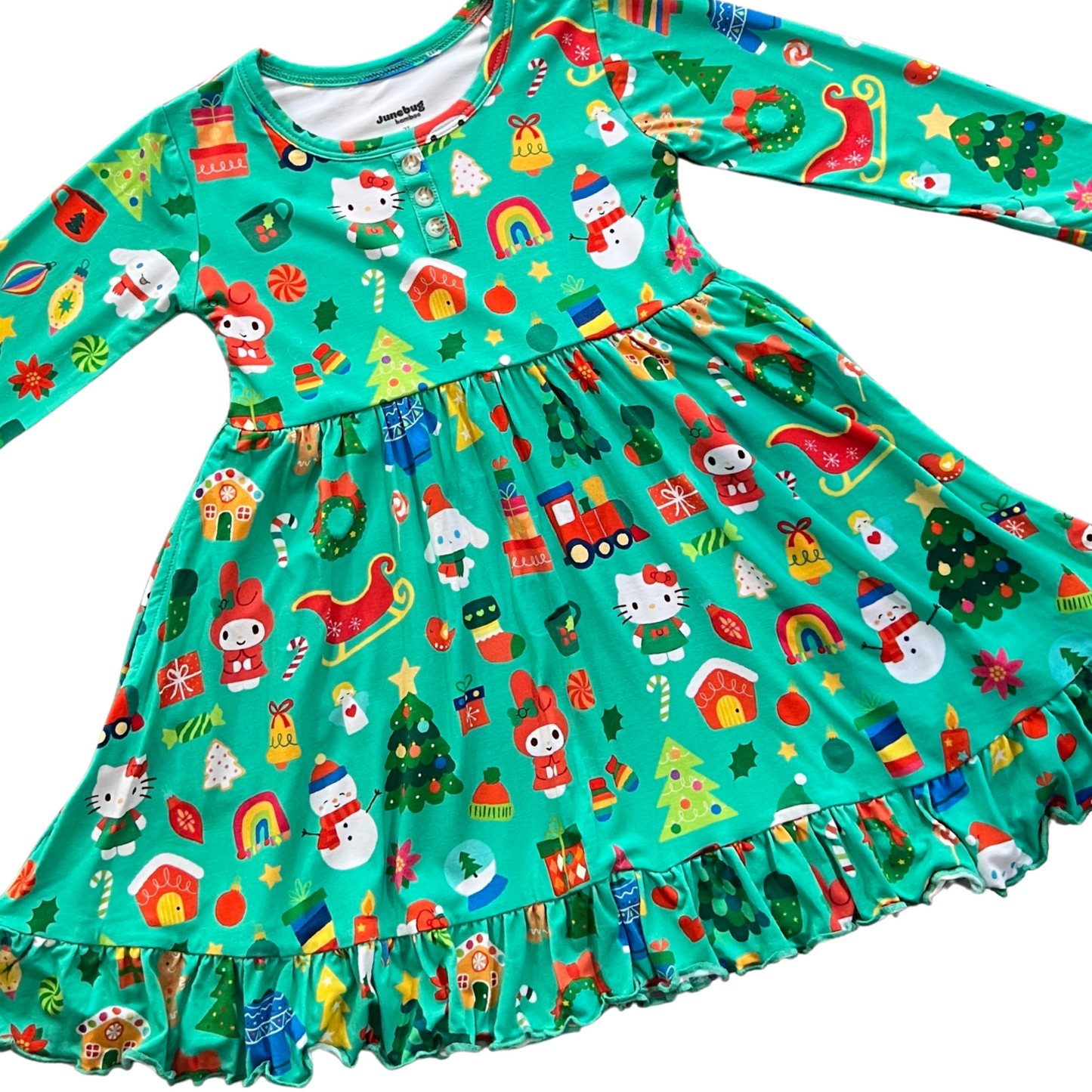 Hello Holidays Bamboo Long Sleeve Ruffle Twirl Dress