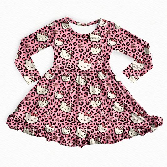 PREORDER Purrfect Pink Bamboo ruffle twirl dress