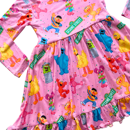 Street Jams Long Sleeve Ruffle Twirl Dress