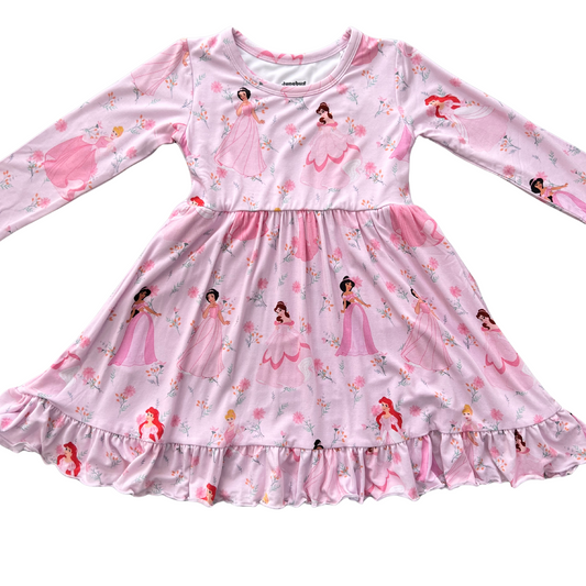 Pink Perfection Long Sleeve Ruffle Twirl Dress