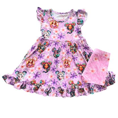 Majestic Mouse Bamboo Short Sleeve Ruffle Twirl Dress