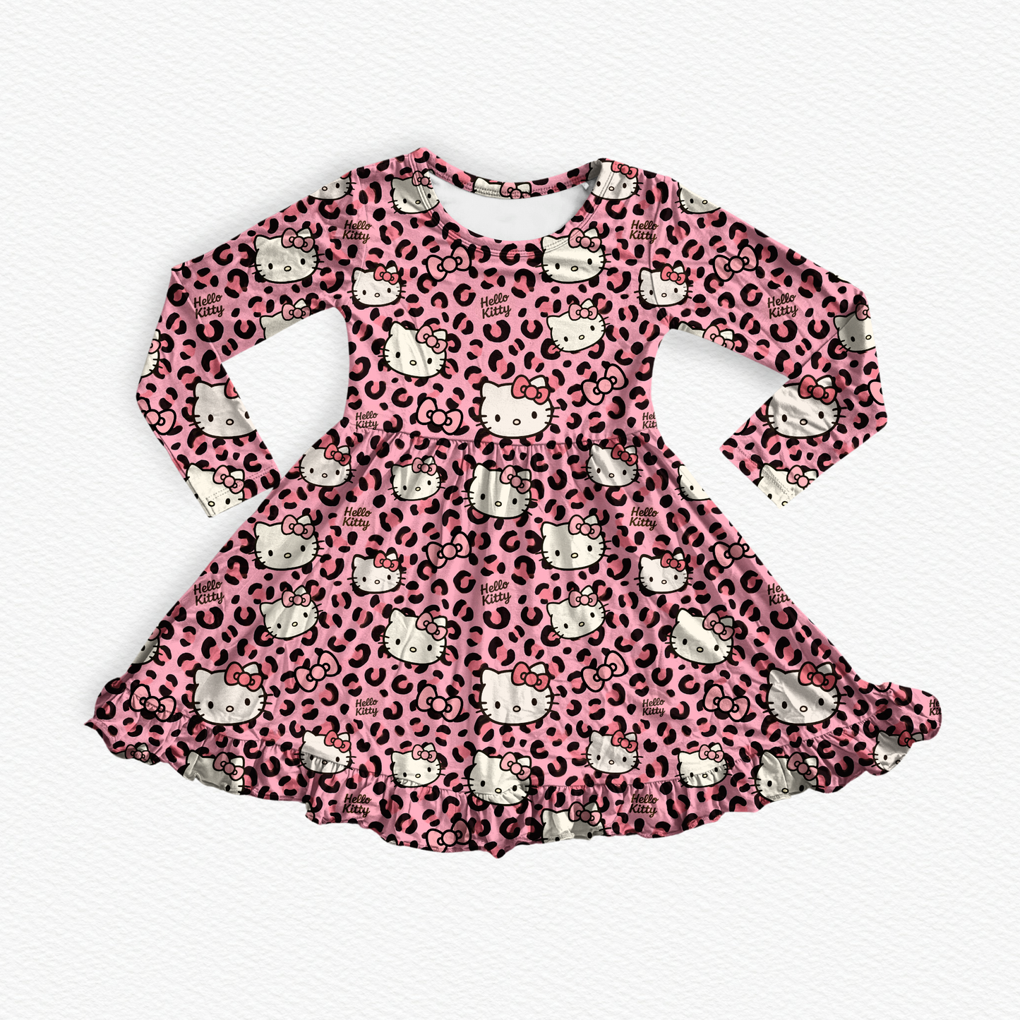 PREORDER Purrfect Pink Bamboo ruffle twirl dress