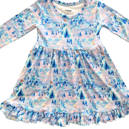 Ice Castle Queen Bamboo Long Sleeve Ruffle Twirl Dress