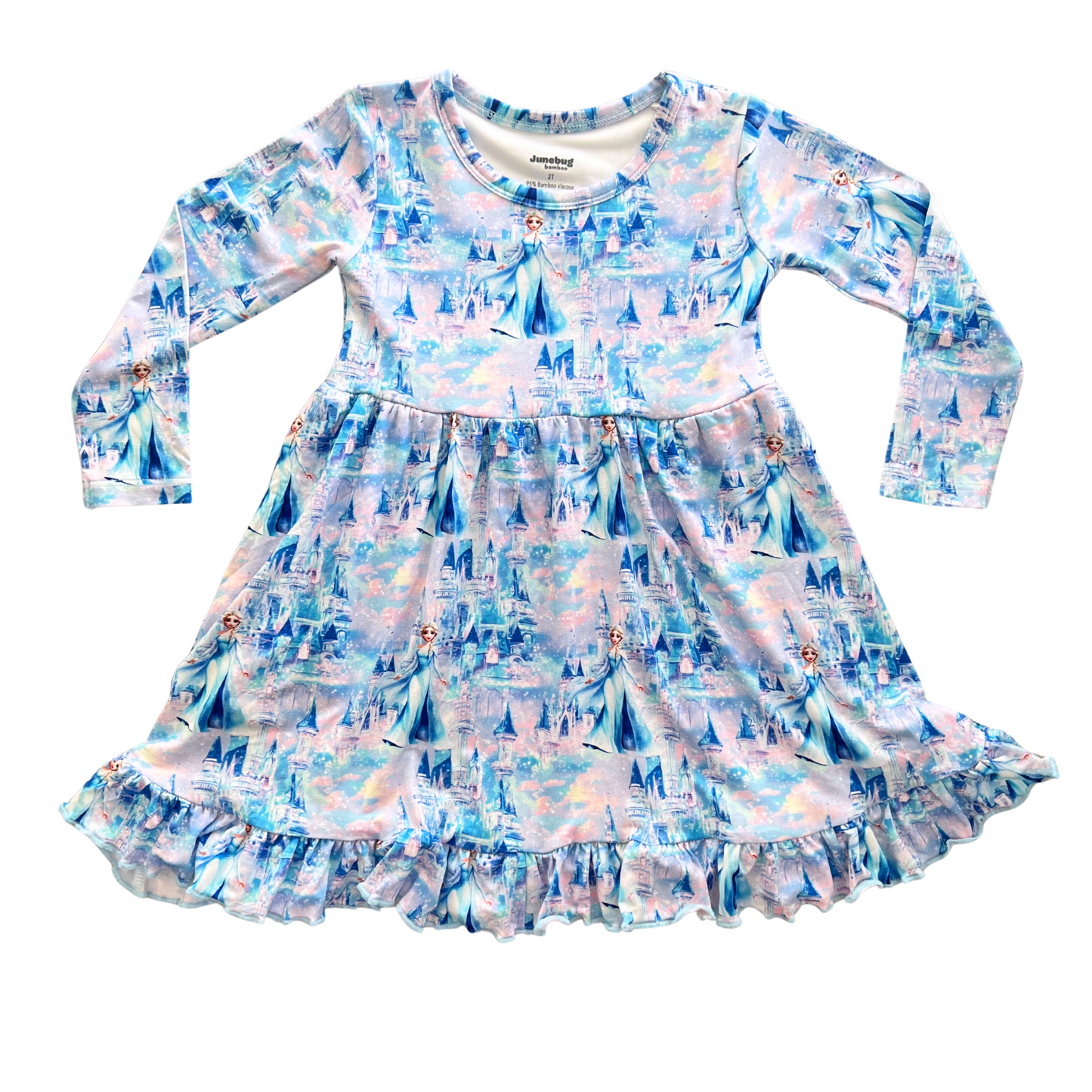 Ice Castle Queen Bamboo Long Sleeve Ruffle Twirl Dress